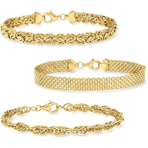 Elegant 18kt Gold Over Sterling Silver 3-Links Bracelets Gift Set for Women